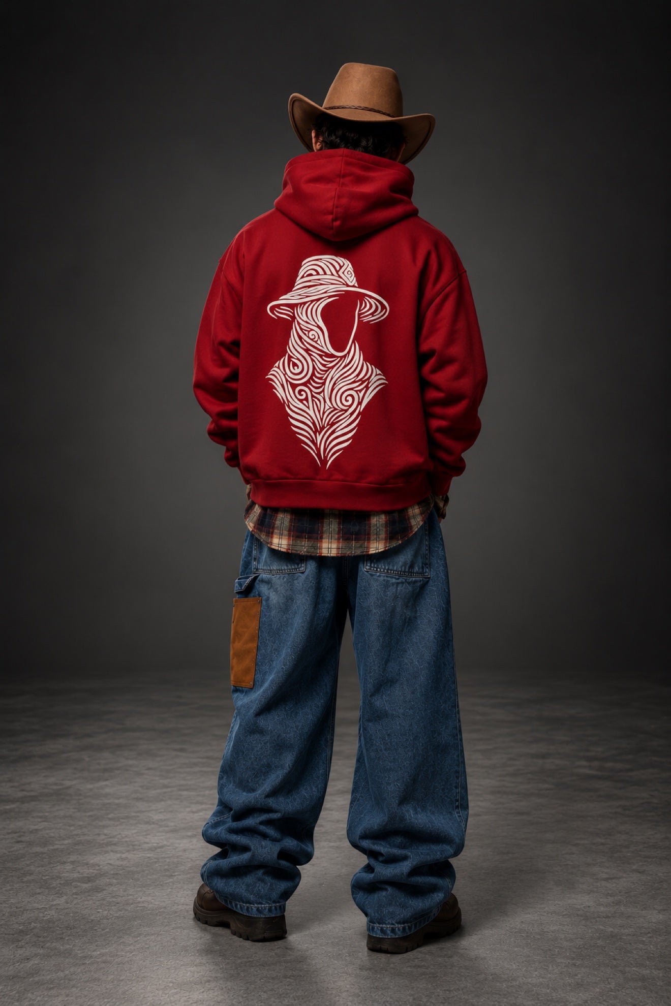 The Wanderer in Oxblood Red, full-length back view